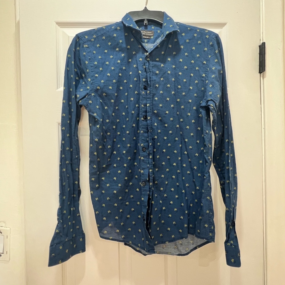 Zara Blue Shirt with Floral Design